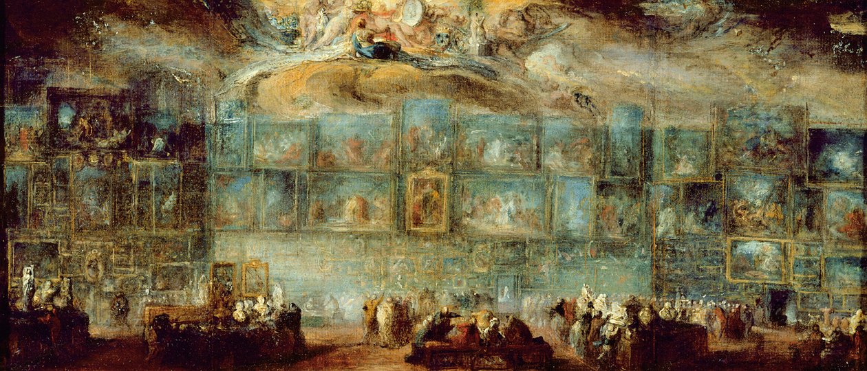 Widok Salonu w Luwrze, 1779 (olej na papierze nałożony na płótno) autorstwa Gabriel de Saint Aubin