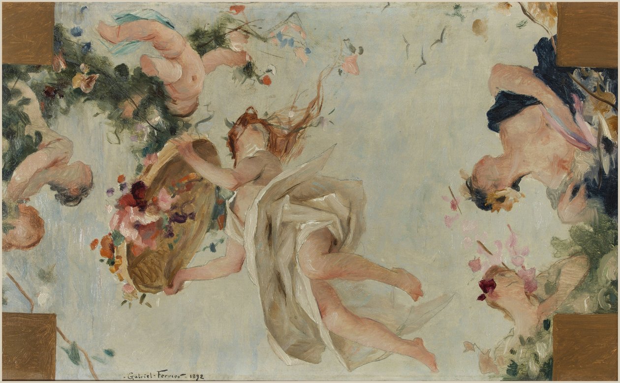 Szkic do Salle des Fêtes w Hôtel de Ville de Paris: Les Fleurs autorstwa Gabriel Joseph Marie Augustin Ferrier