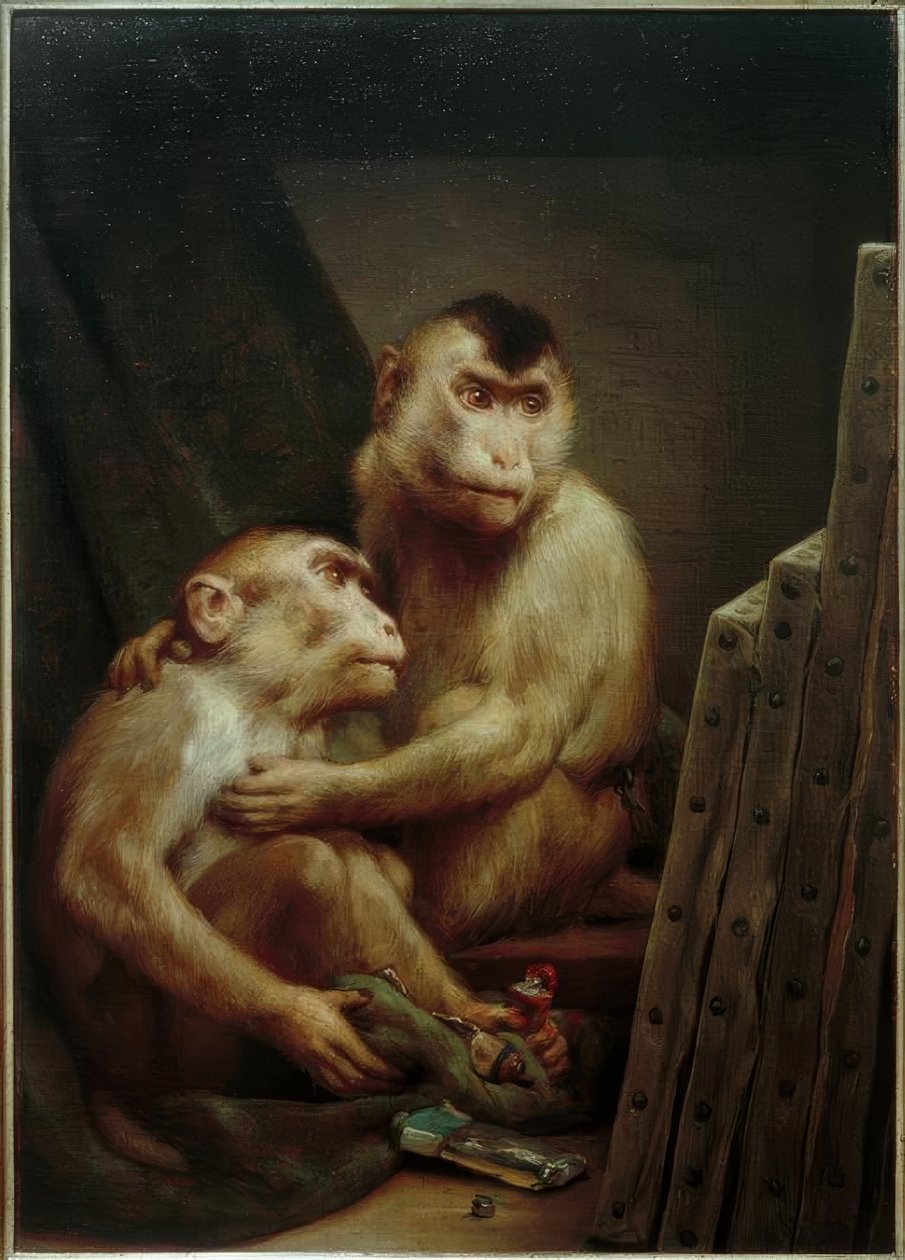 Małpy patrzą na obrazy autorstwa Gabriel Cornelius Ritter von Max