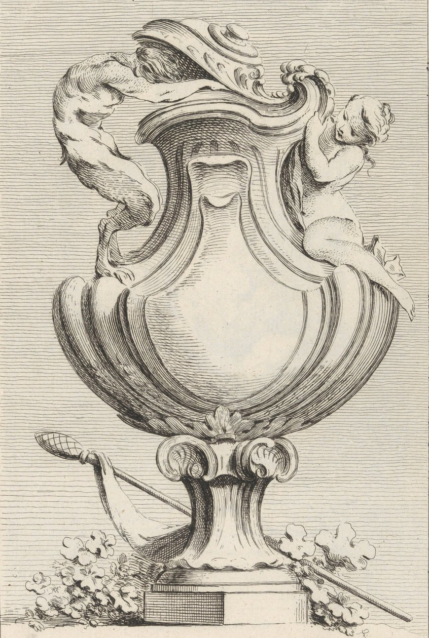 Projekt wazonu z faunem i nimfą z Księgi waz Livre de Vases, tablica 1..., 1742-50. autorstwa Gabriel Huquier