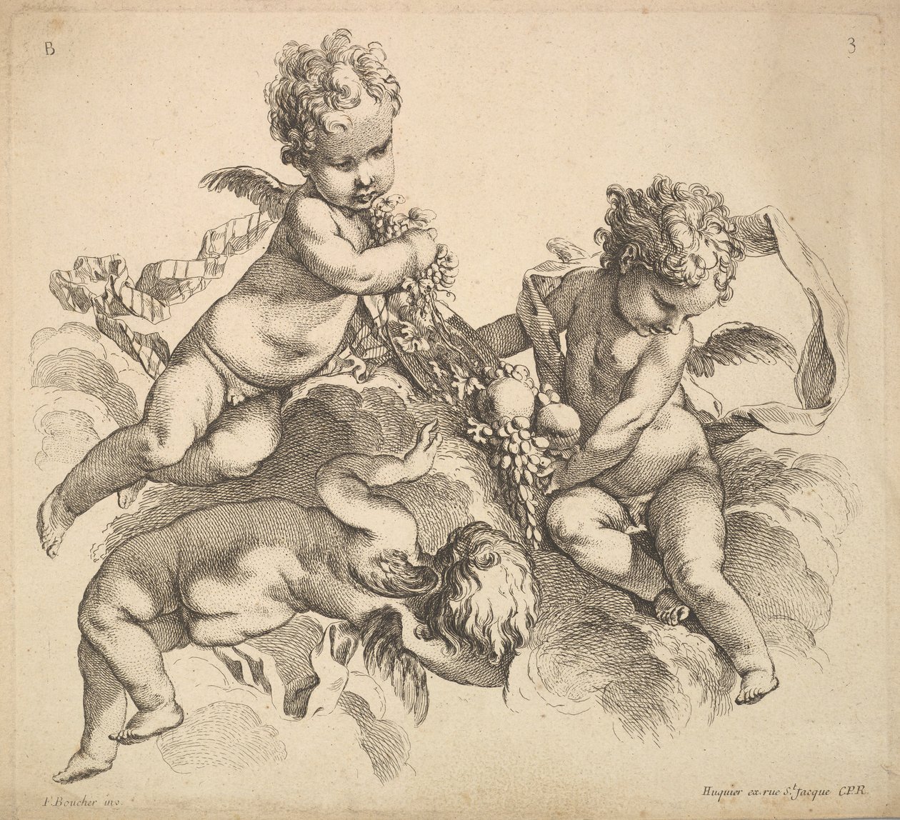 Troje dzieci z talerzem owoców, 1738-45. autorstwa Gabriel Huquier