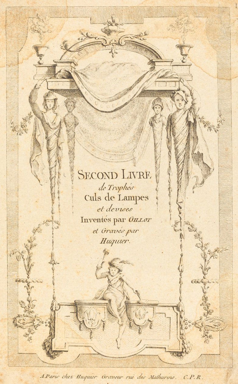 Druga księga końców lamp i trofeów walutowych: Strona tytułowa autorstwa Gabriel Huquier after Claude Gillot