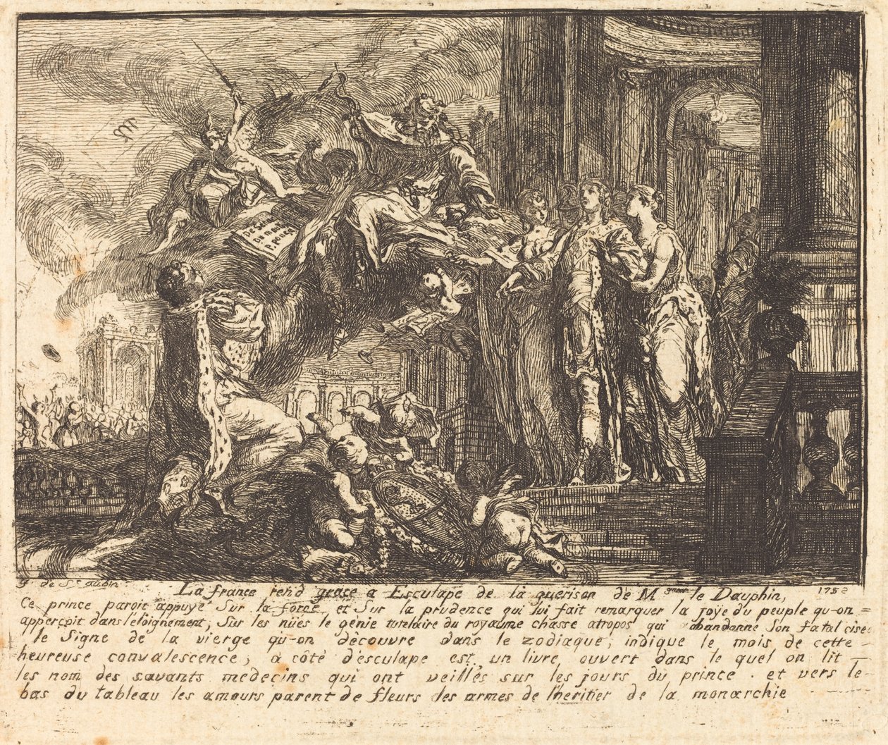 Alegoria Rekonwalescencji Dauphina (Allegorie sur la convalescence du Dauphin) autorstwa Gabriel Jacques de Saint Aubin