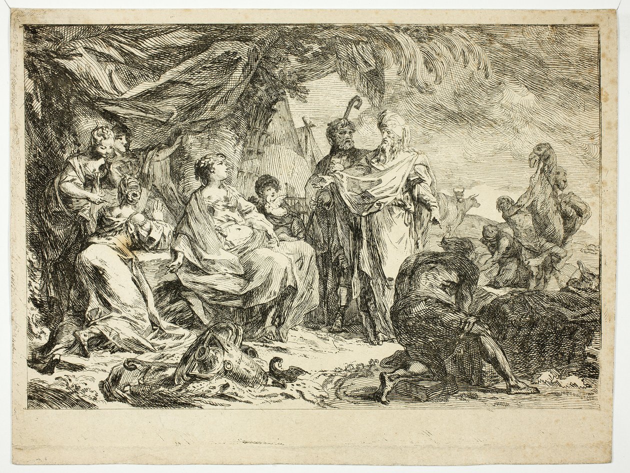 Laban szuka swoich bogów domowych autorstwa Gabriel Jacques de Saint Aubin