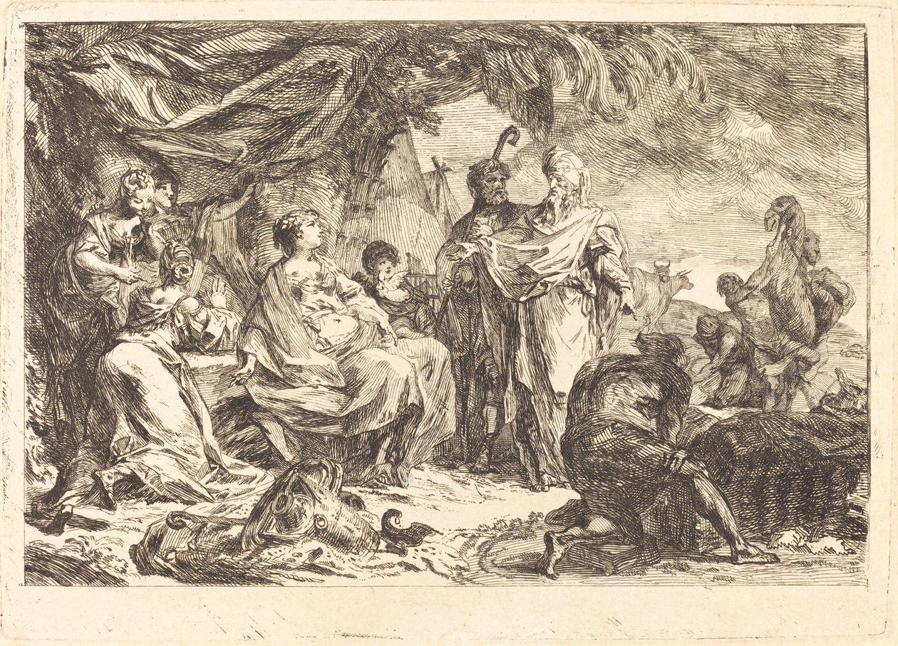 Laban szuka swoich bogów autorstwa Gabriel Jacques de Saint Aubin