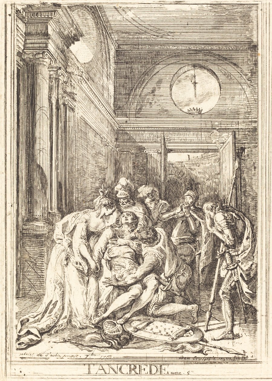 Śmierć Tankreda [po lewej] autorstwa Gabriel Jacques de Saint Aubin