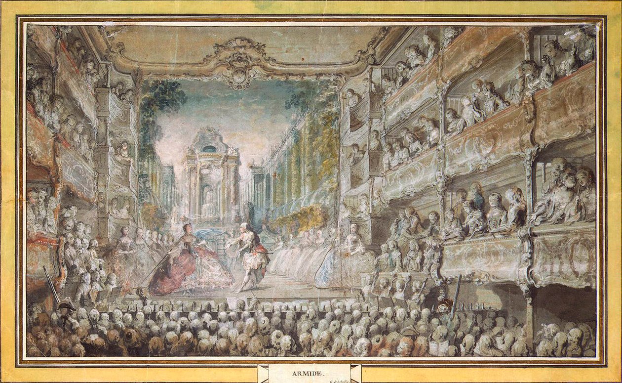 Przedstawienie Armidy w Starej Auli Opery, po 1761 r. autorstwa Gabriel Jacques de Saint Aubin