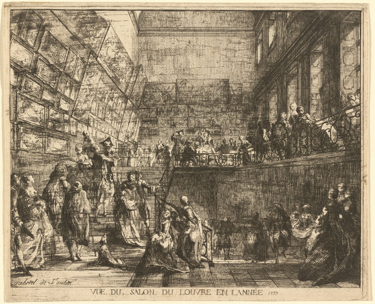 Widok na Salon du Louvre w roku 1753 autorstwa Gabriel Jacques de Saint Aubin