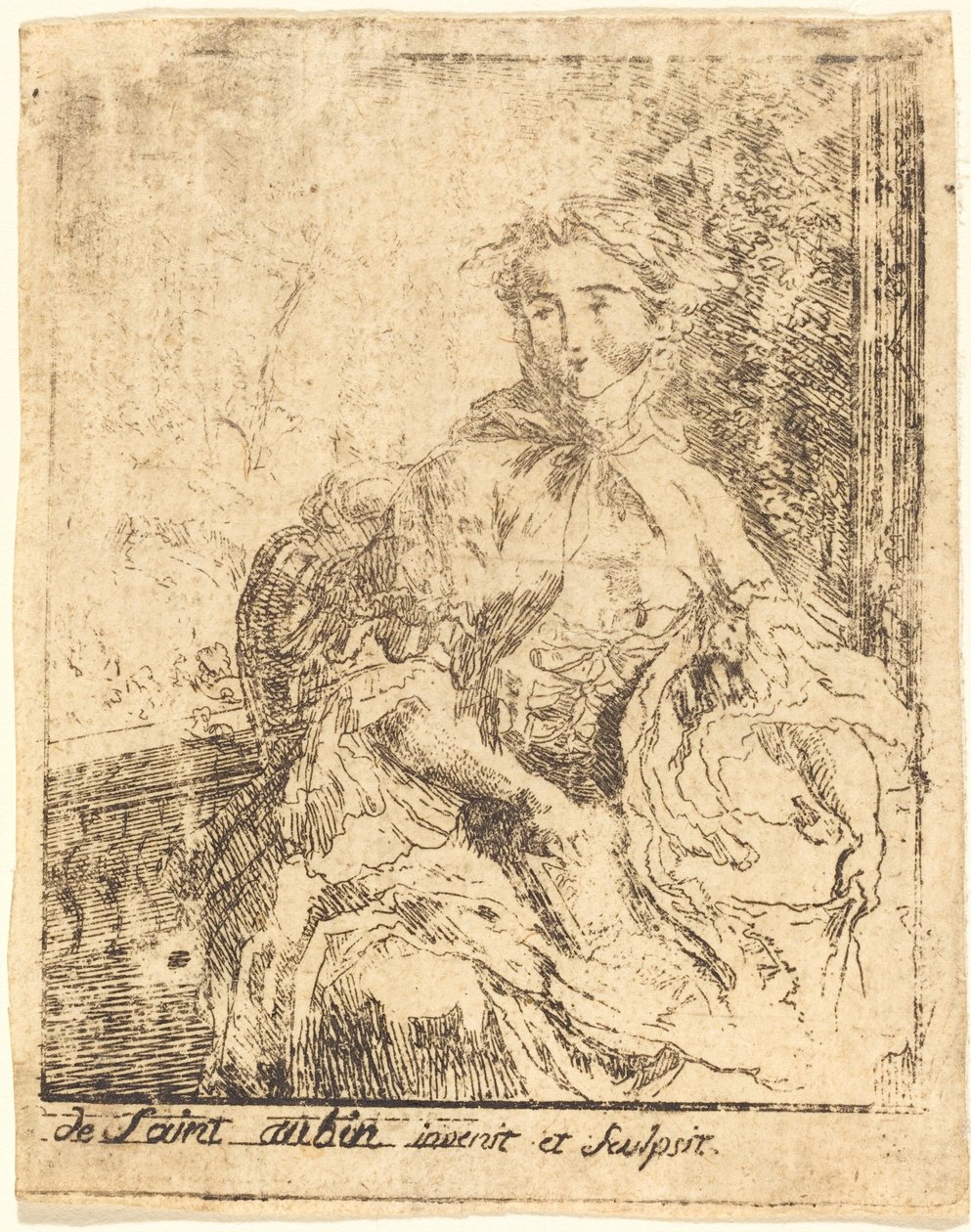 Młoda kobieta na tarasie autorstwa Gabriel Jacques de Saint Aubin
