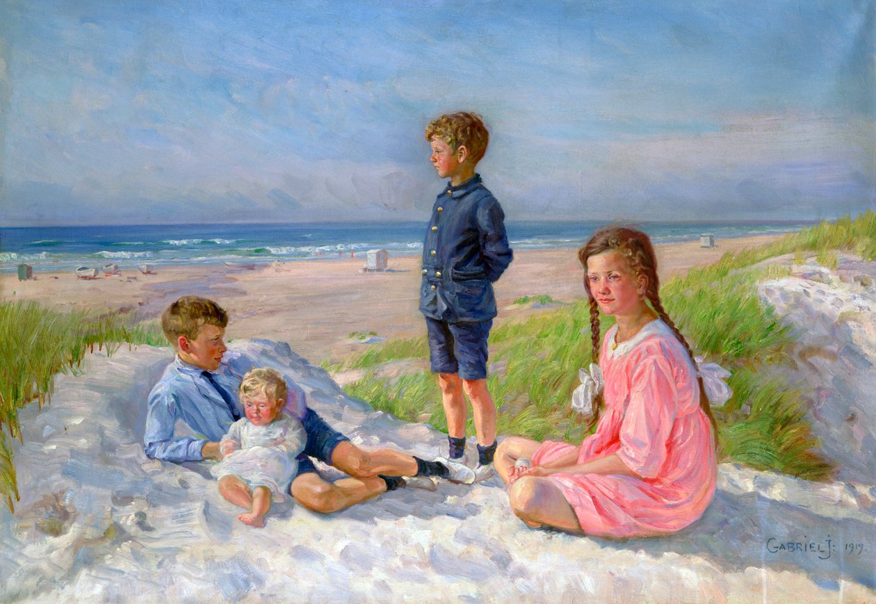 „Erik, Else, Ove i Birthe Schultz na plaży”, 1919 autorstwa Gabriel Jensen