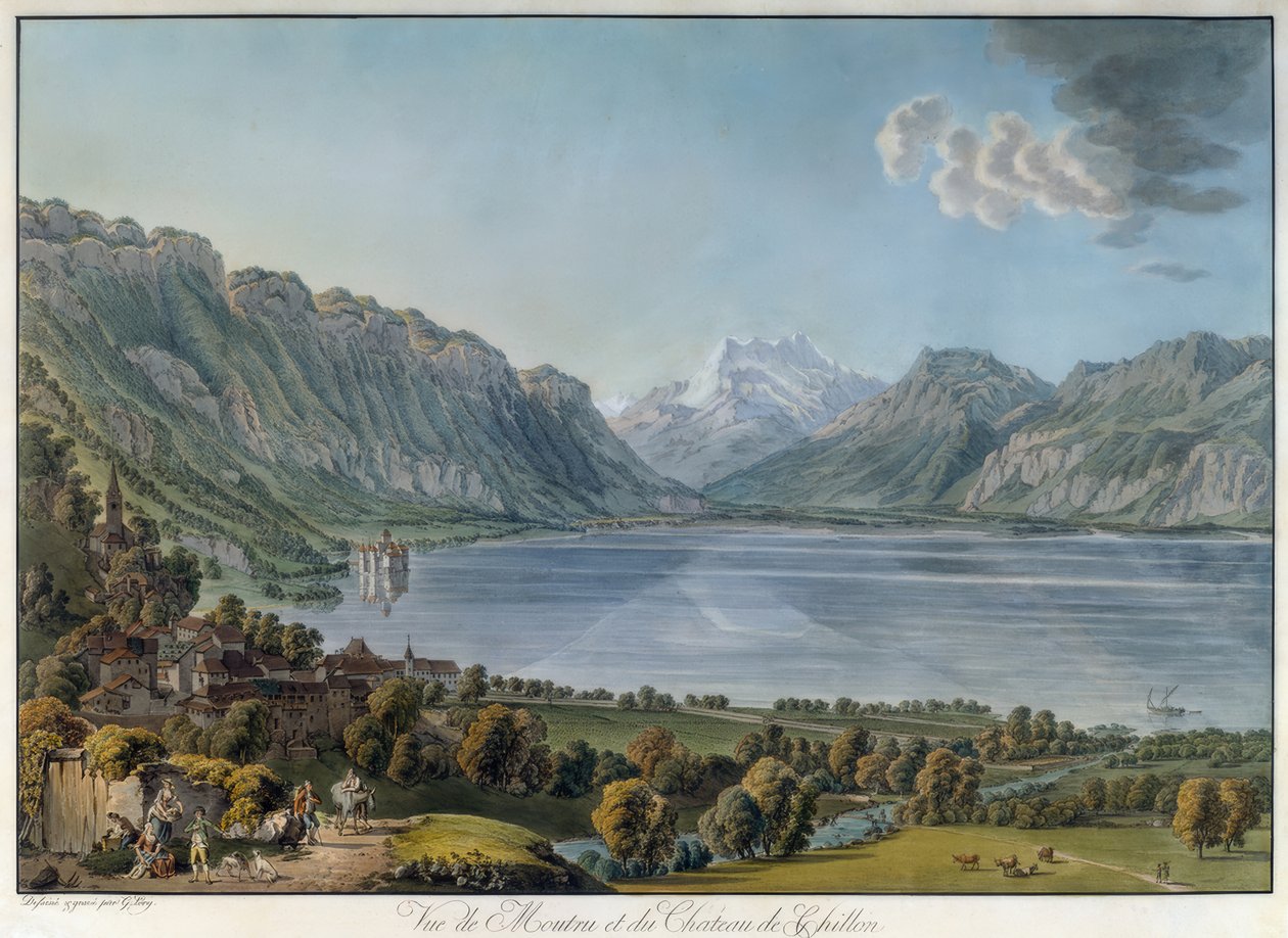 Jezioro Genewskie z Montreux, zamkiem Chillon i szczytem Dents du Midi autorstwa Gabriel Lory