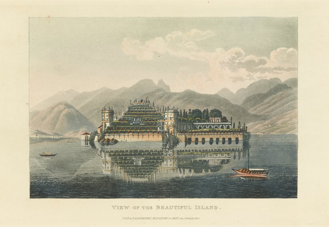 Widok na piękną wyspę Isola Bella, Lago Maggiore, przed 1820 rokiem. autorstwa Gabriel Ludwig Lory