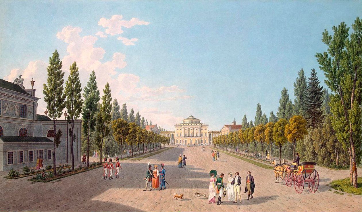 Widok pałacu w Pawłowsku z parku, 1808 r. autorstwa Gabriel Ludwig Lory the Elder