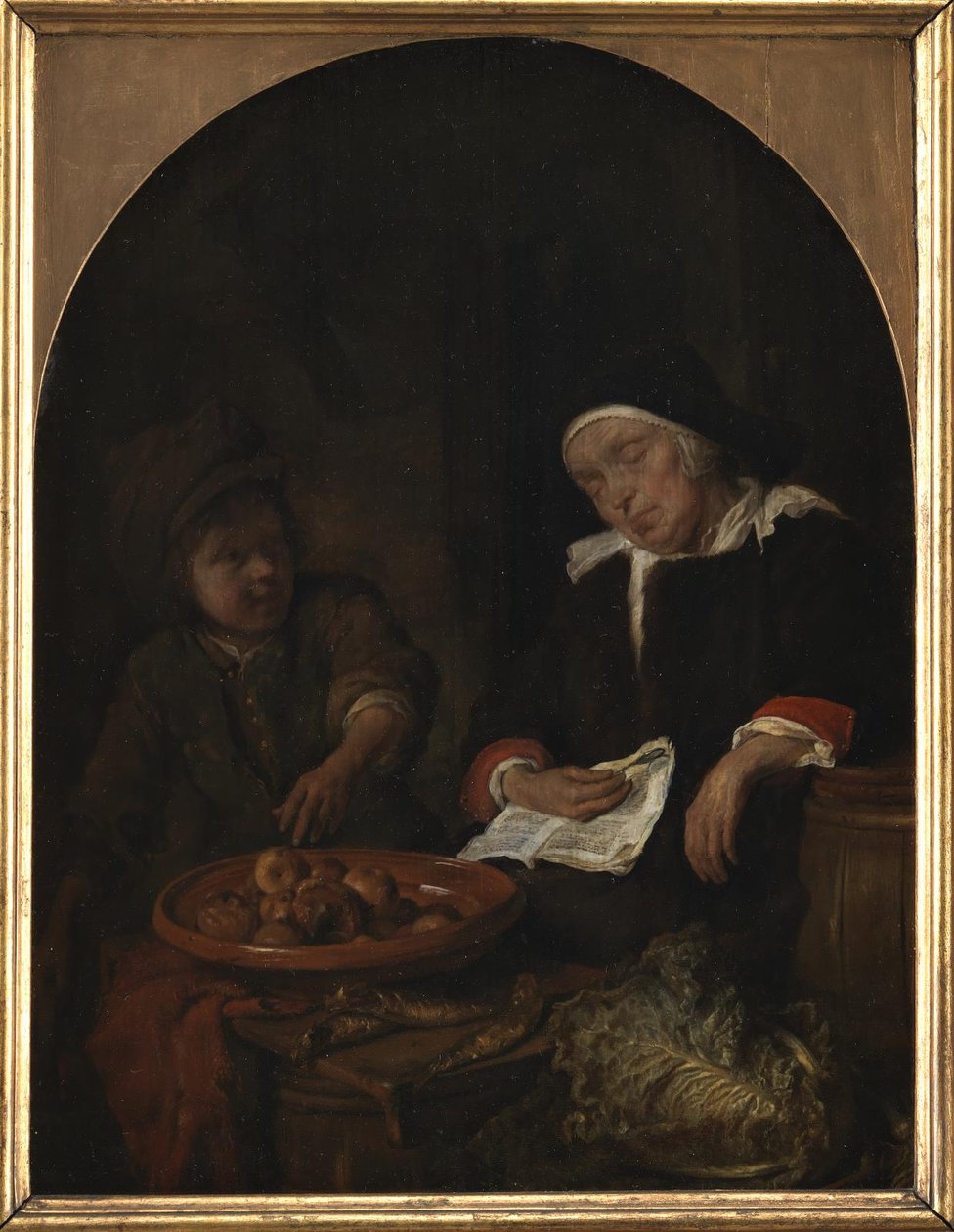 Kobieta sprzedająca owoce i śledzie autorstwa Gabriel Metsu