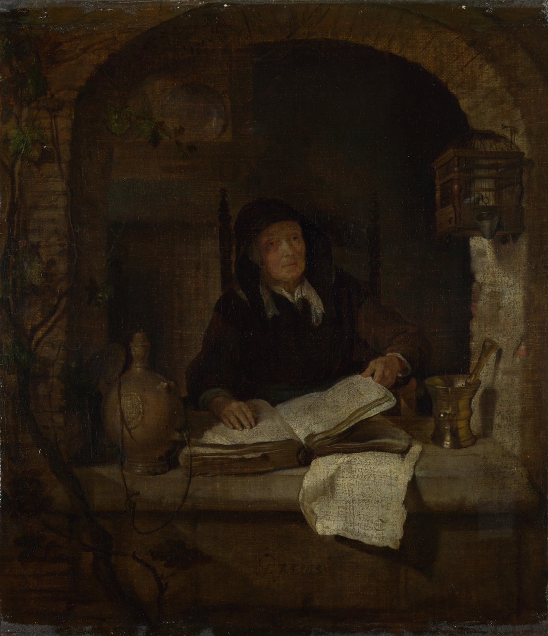Stara kobieta z książką, ok. 1930 r. 1660 autorstwa Gabriel Metsu