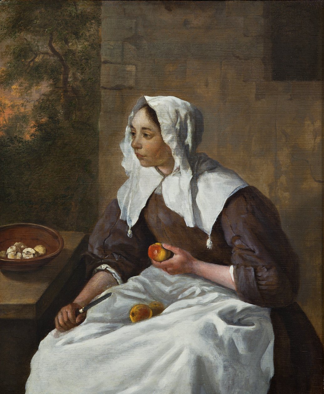 Duński: Dziewczyna obierająca jabłka Dziewczyna obierająca jabłka autorstwa Gabriel Metsu