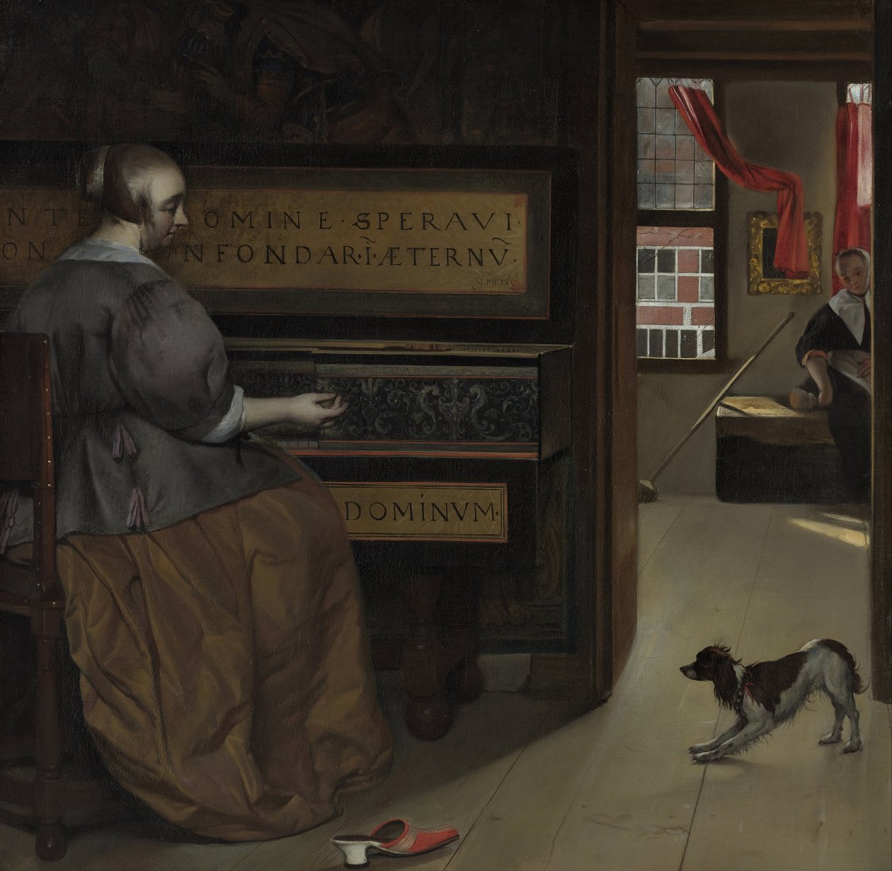 Dama przy dziewicy, ok. 1660-67 (olej na płótnie) autorstwa Gabriel Metsu