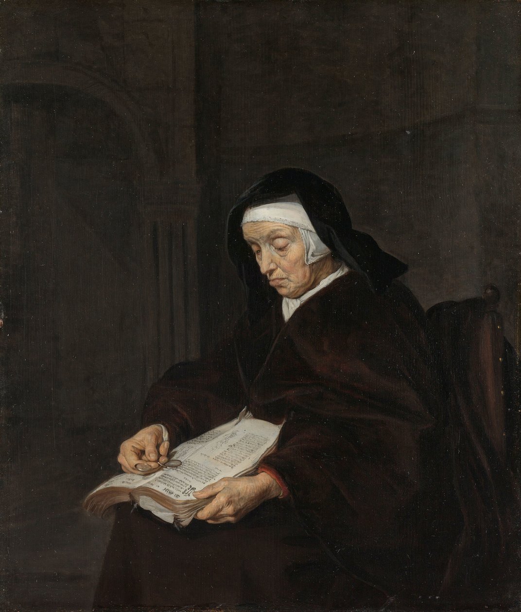 Stara kobieta medytuje autorstwa Gabriel Metsu