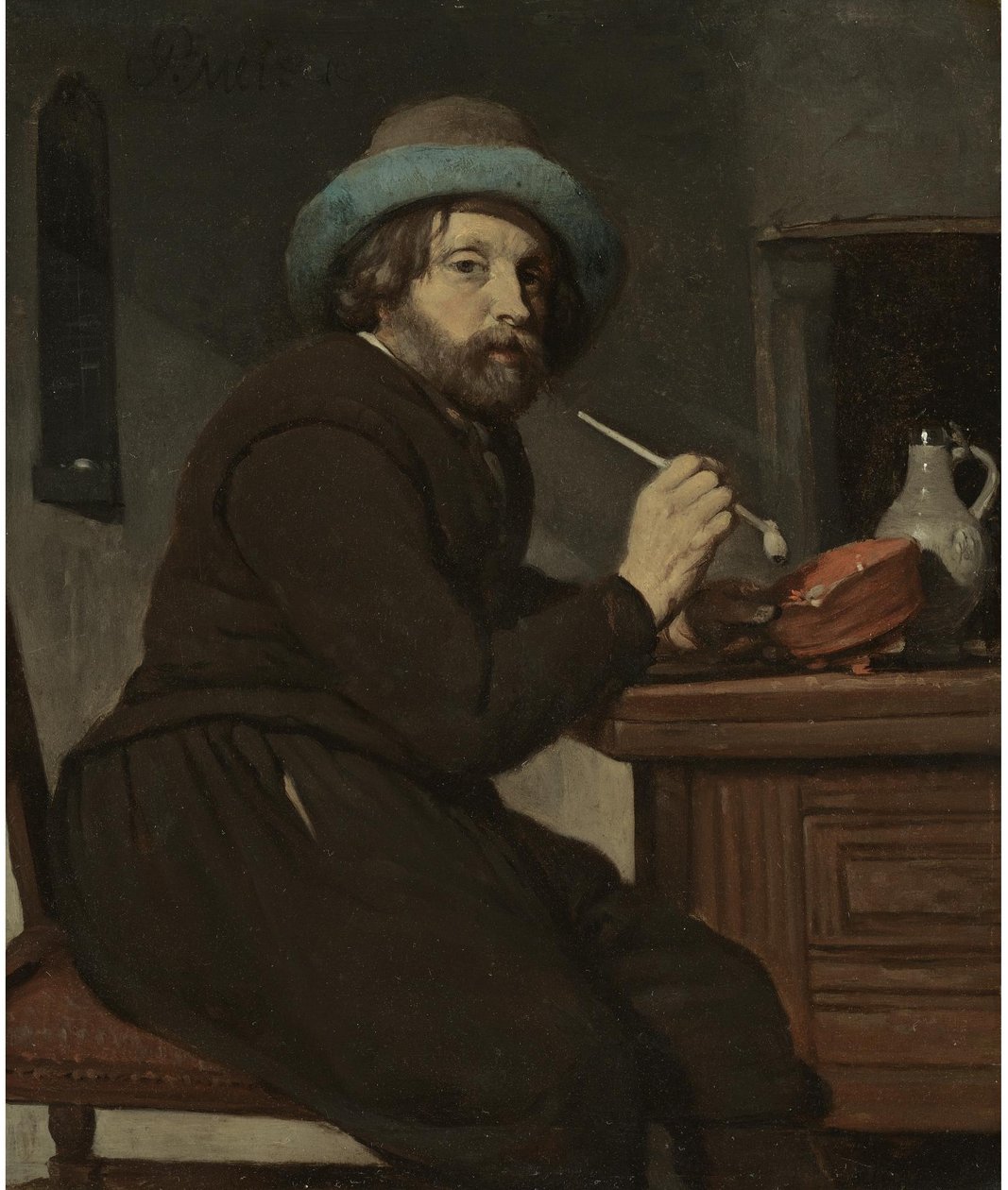 Palacz siedzący przy stole autorstwa Gabriel Metsu