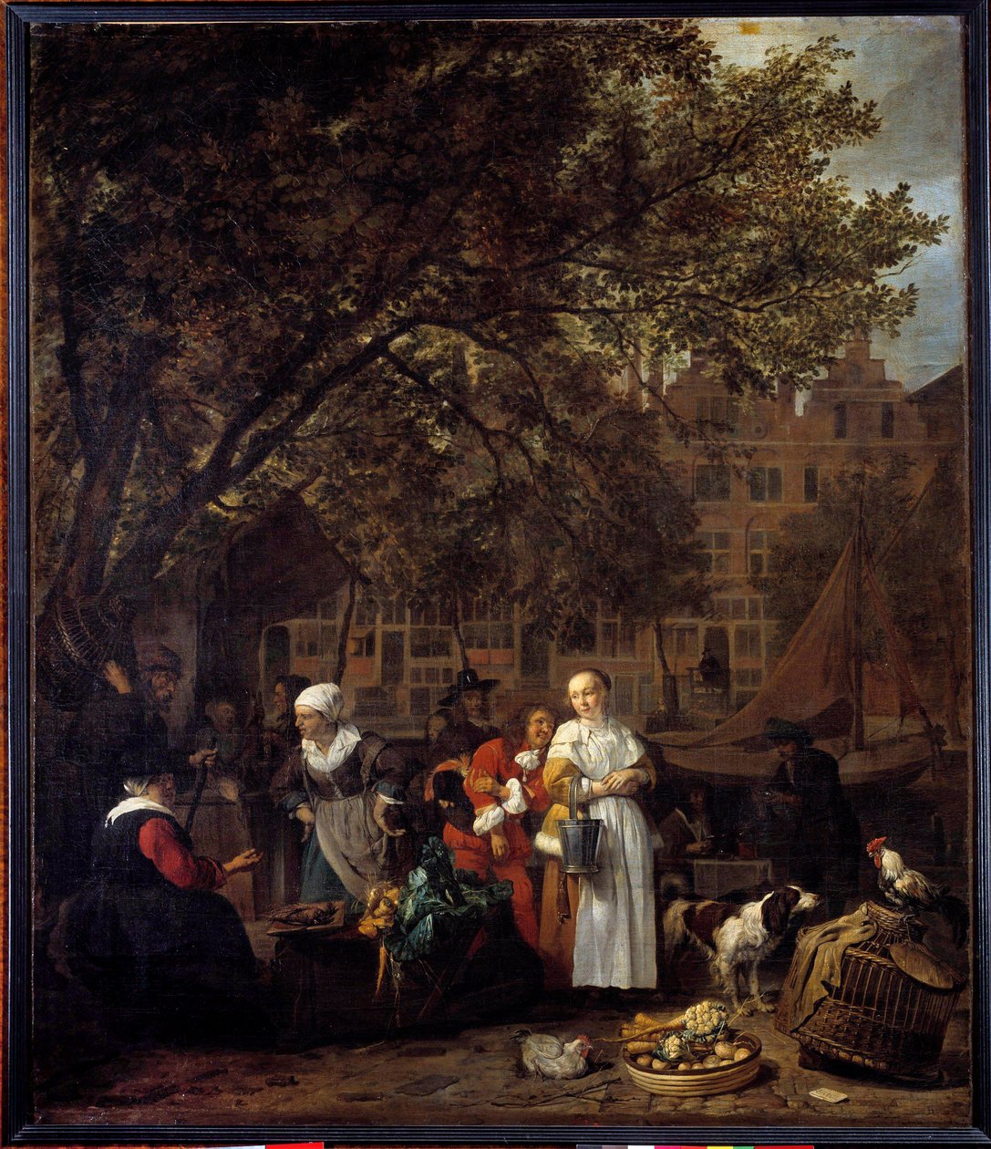 The Herb Walk of Amsterdam Obraz Gabriela Metsu (1629-1667) XVII-wieczne słońce. 0,97x0,84 m Paryskie musee du Louvre autorstwa Gabriel Metsu