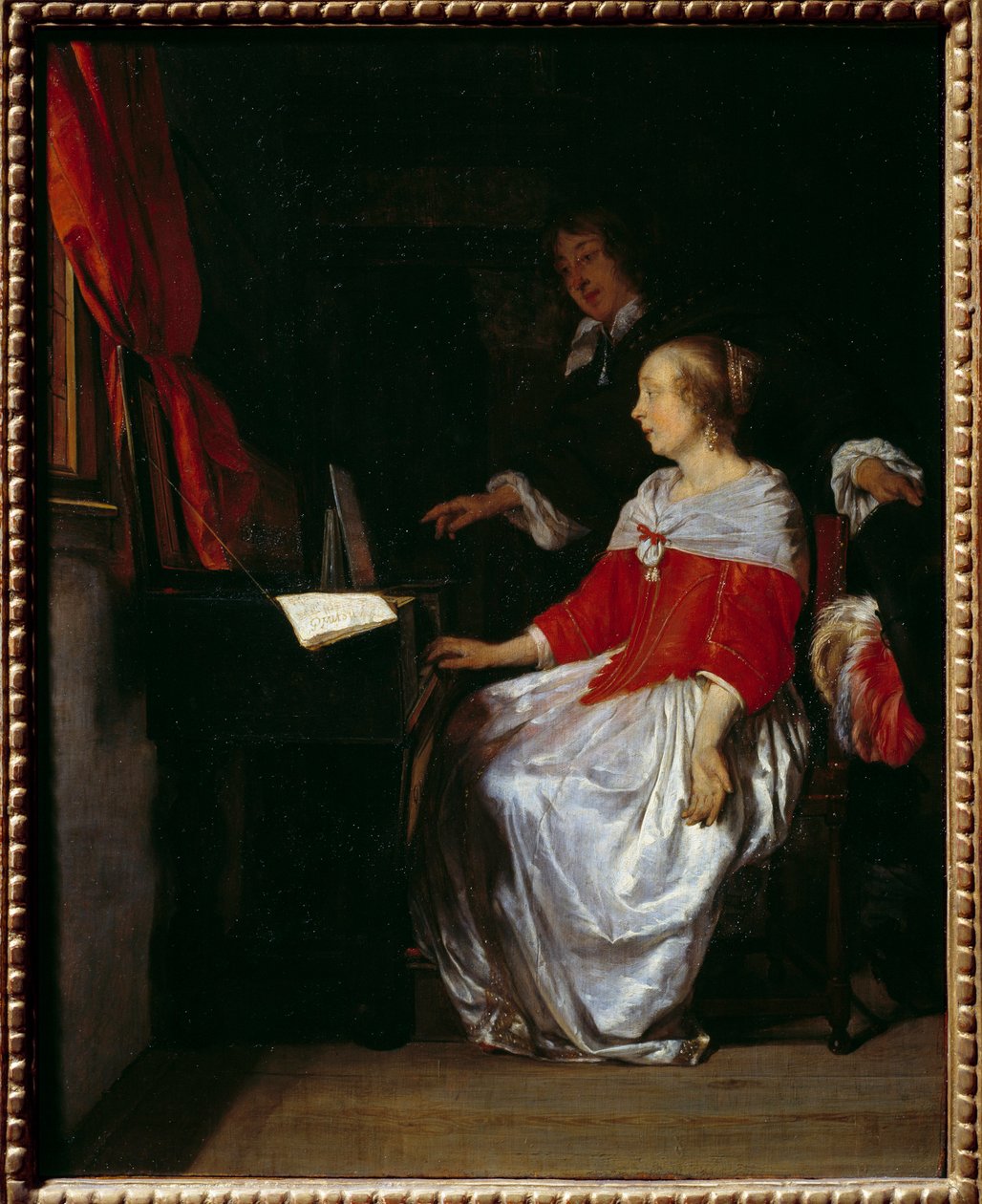 Wykład Virginala. Obraz Gabriela Metsu (1629-1667), ec. hol. autorstwa Gabriel Metsu