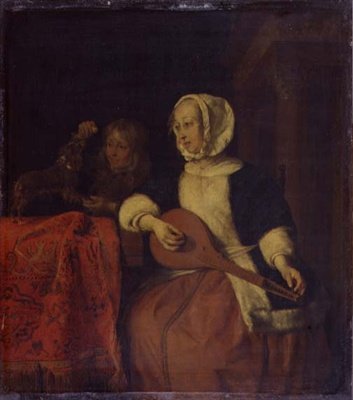 Kobieta grająca na mandolinie, ok. 1660-65 (olej na desce) autorstwa Gabriel Metsu