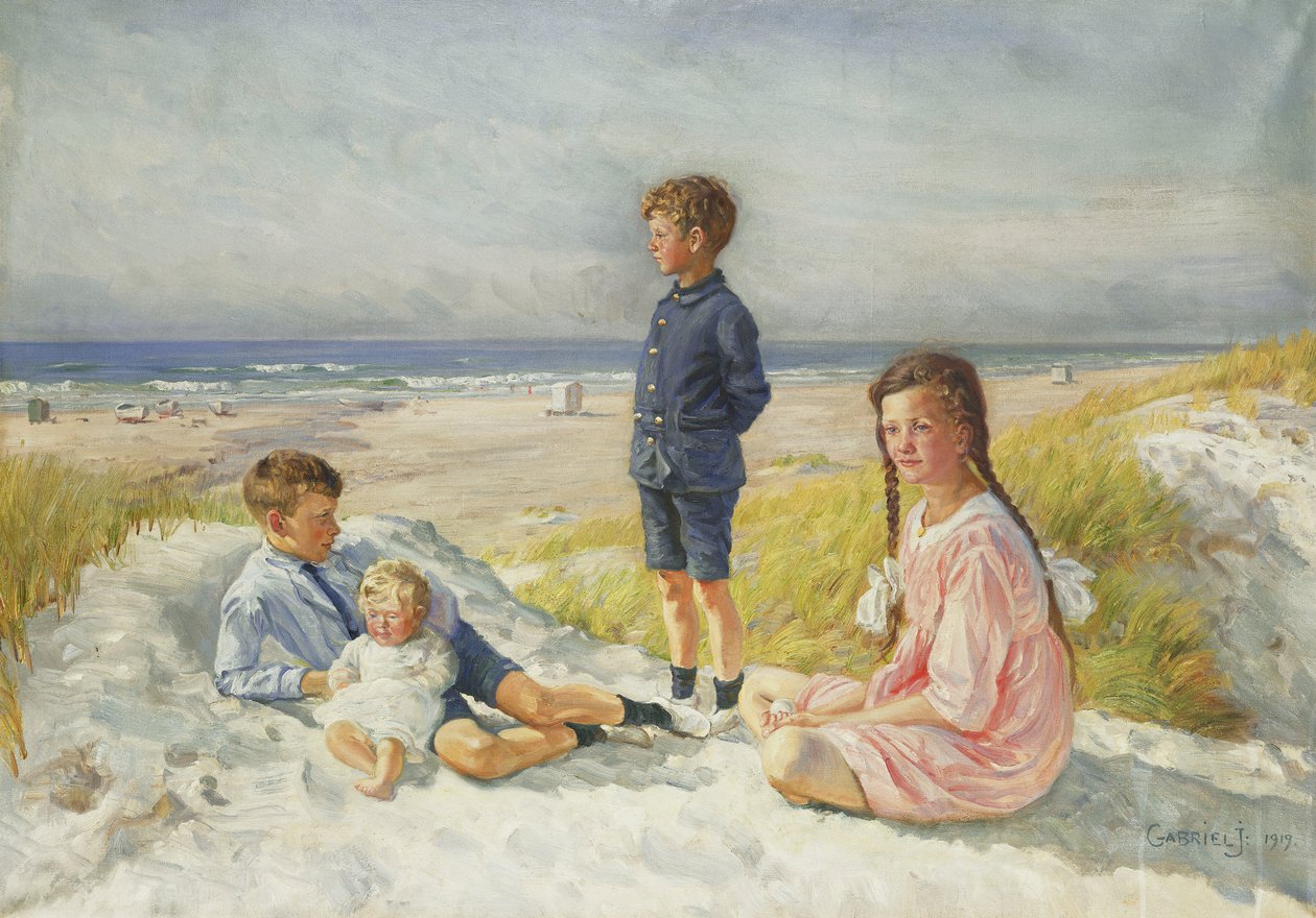 Erik, Else, Ove i Birthe Schultz na plaży autorstwa Gabriel Oluf Jensen