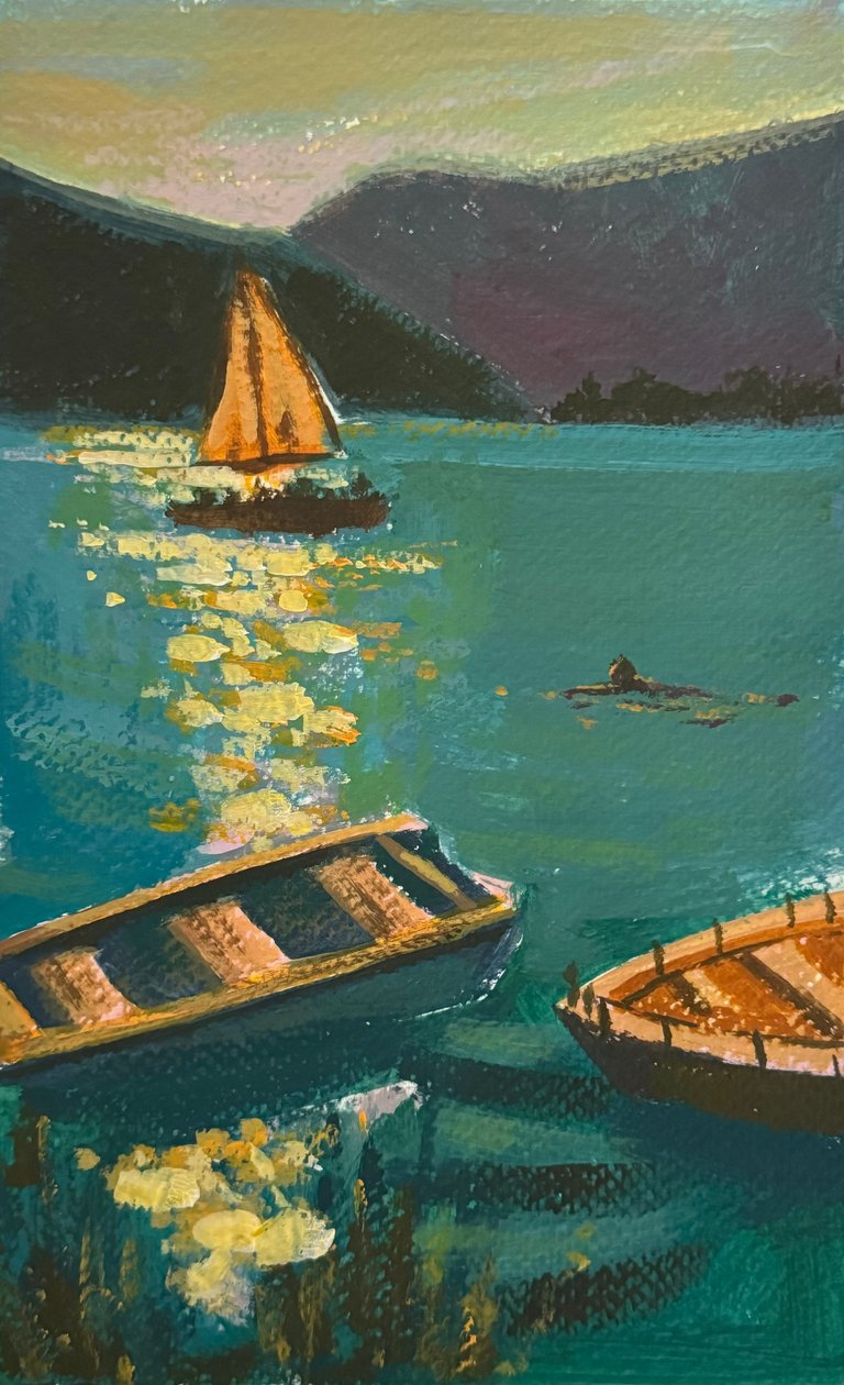 Evening Sail, 2024 (akryl na papierze) autorstwa Gabriel Palma