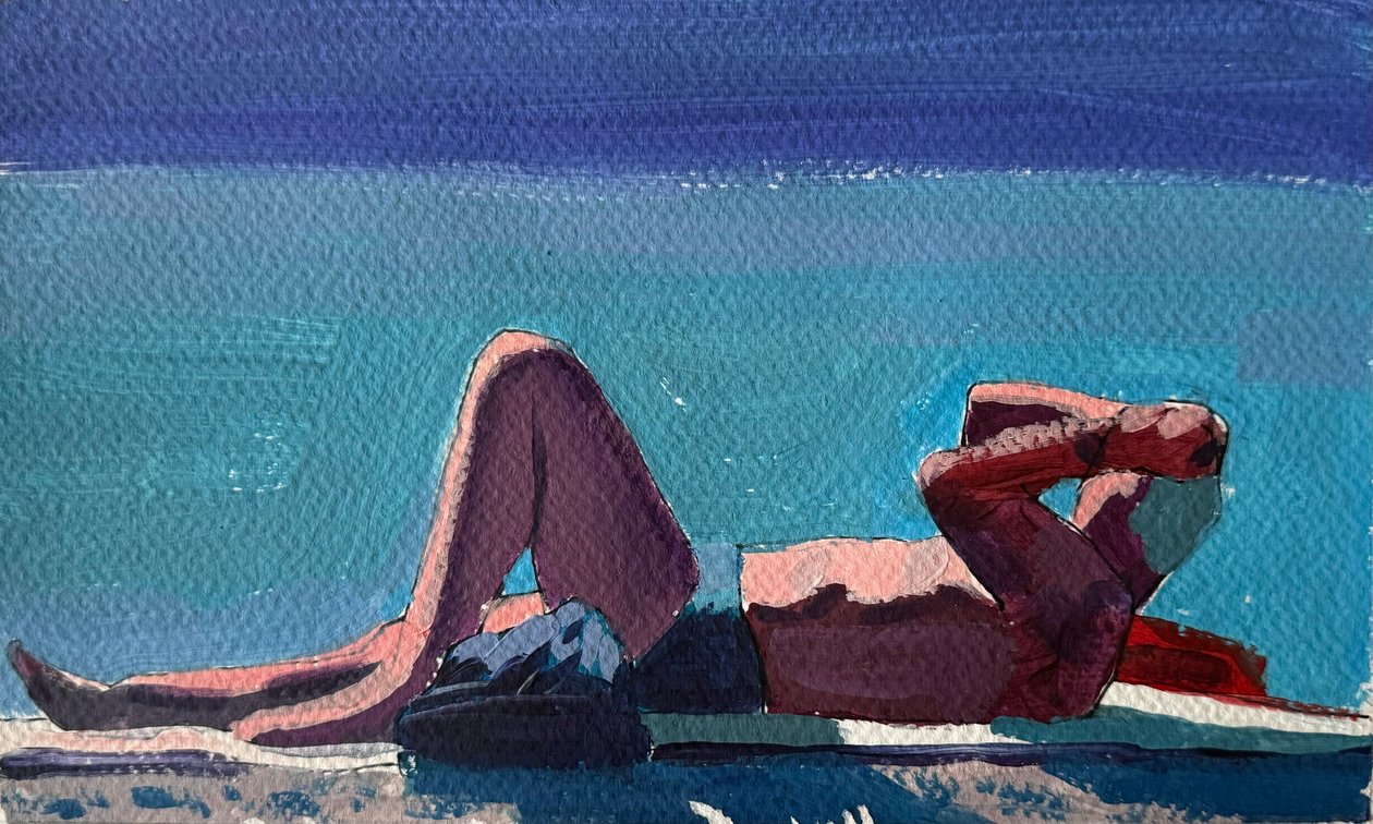 Nap By The Sea, 2024 (akryl na papierze) autorstwa Gabriel Palma