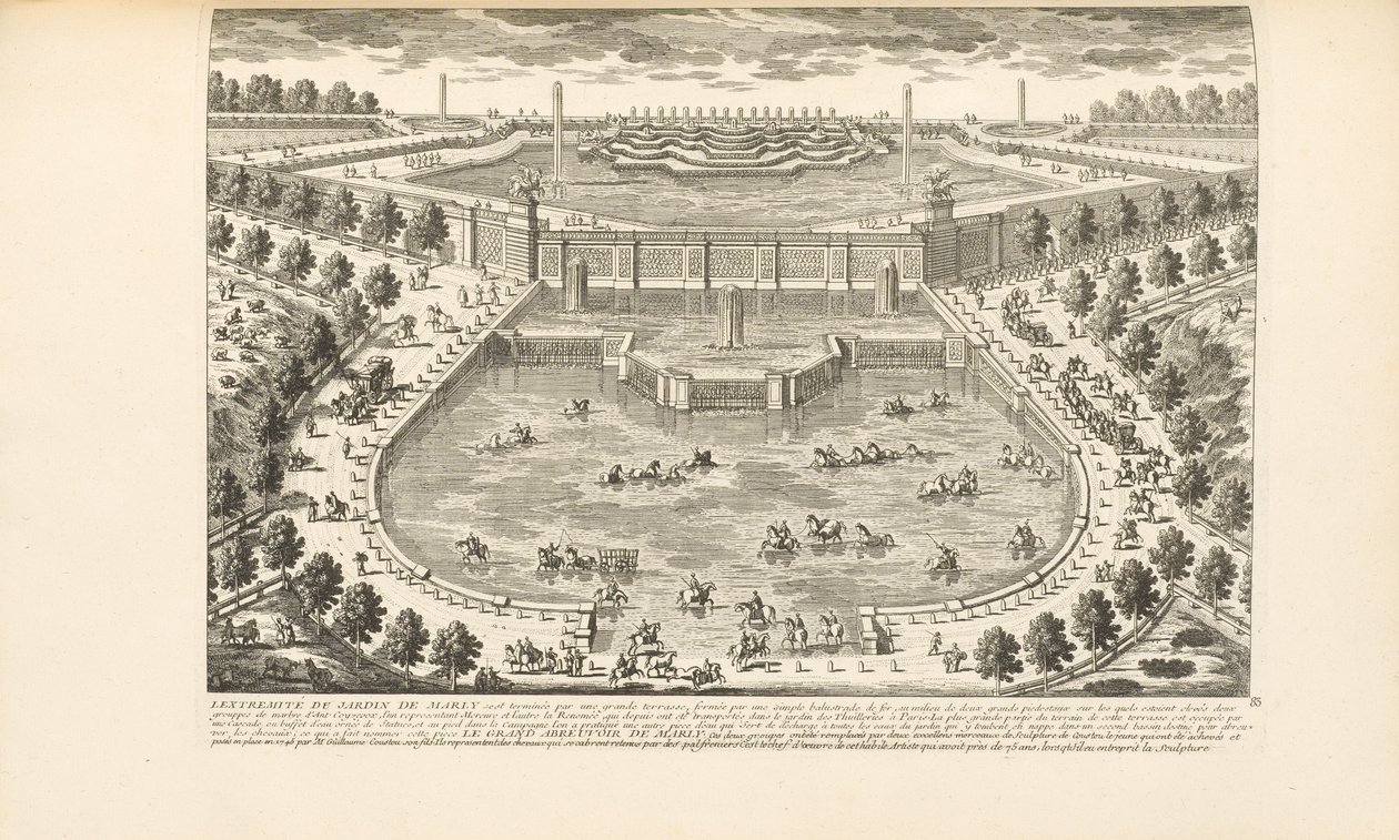 Kraniec Ogrodu Marly, z „Les Delices de Versailles et des Maisons Royales” Charlesa-Antoine