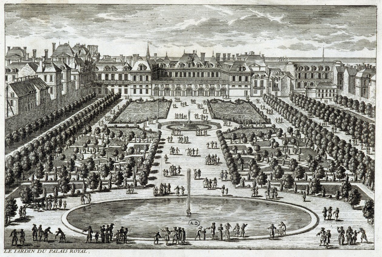 Widok na Parc du Palais Royal w Paryżu. Grawer Perelle, koniec XVII wieku. autorstwa Gabriel Perelle