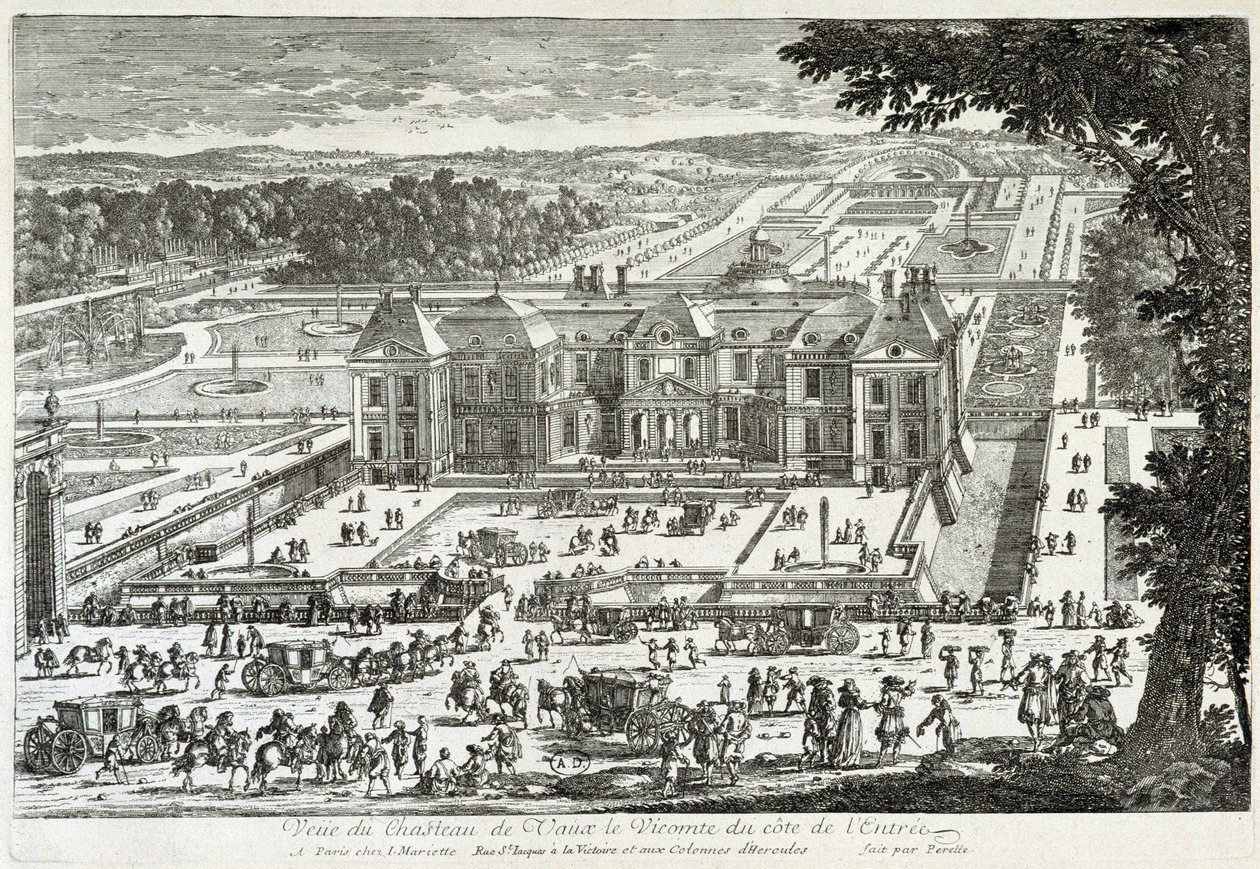 Widok zamku Vaux Le Vicomte (Vaux-Le-Vicomte) od strony wejściowej (ogrody przy Le ours) - przez Perelle, koniec XVII w. autorstwa Gabriel Perelle