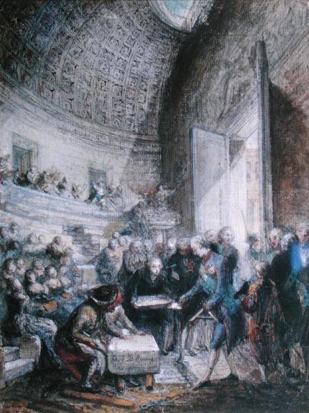 Ludwik XVI (1754-93) Układanie pierwszego kamienia Królewskiej Akademii Chirurgicznej autorstwa Gabriel de Saint Aubin