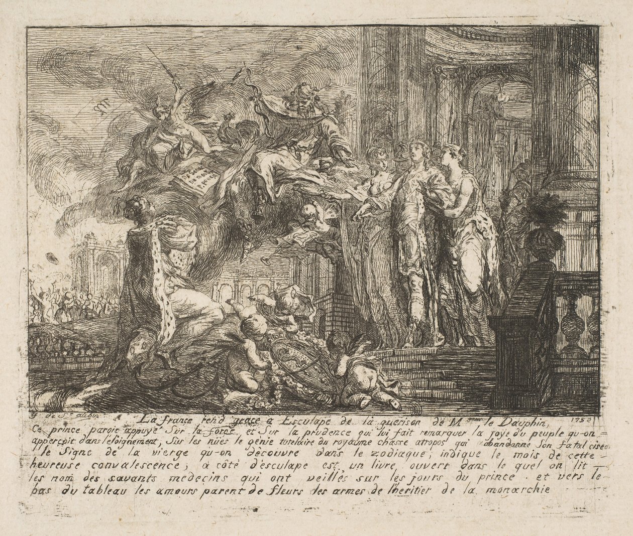Alegoria o rekonwalescencji delfina, 1752 r. autorstwa Gabriel de Saint Aubin