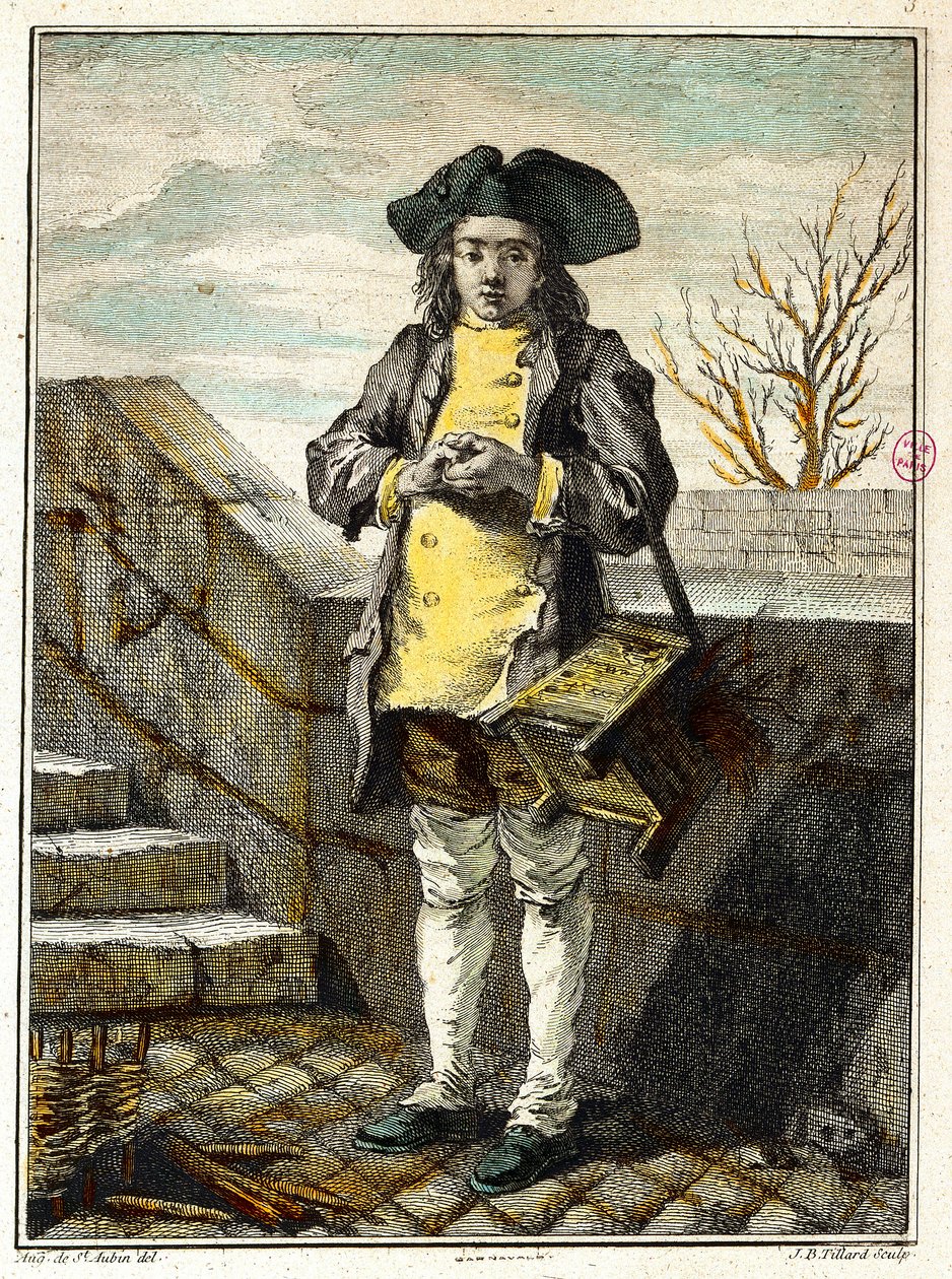 Stare metiery: czyściciel butów lub czyściciel butów. Grawer Gabriel de Saint Aubin (1724-1780) XVIII-wieczne paryskie muzeum Carnavalet autorstwa Gabriel de Saint Aubin