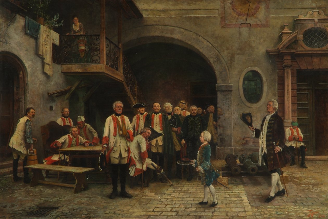 Cesarz Józef II jako chłopiec z inwalidą w Wiedniu autorstwa Gabriel von Hackl