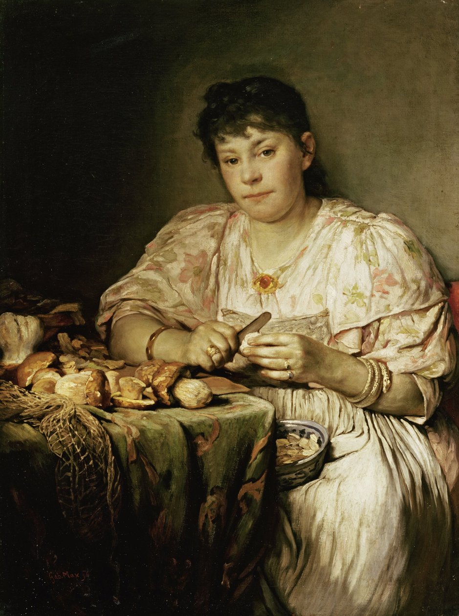 Ernestine von Max, żona artysty, obiera grzyby autorstwa Gabriel von Max