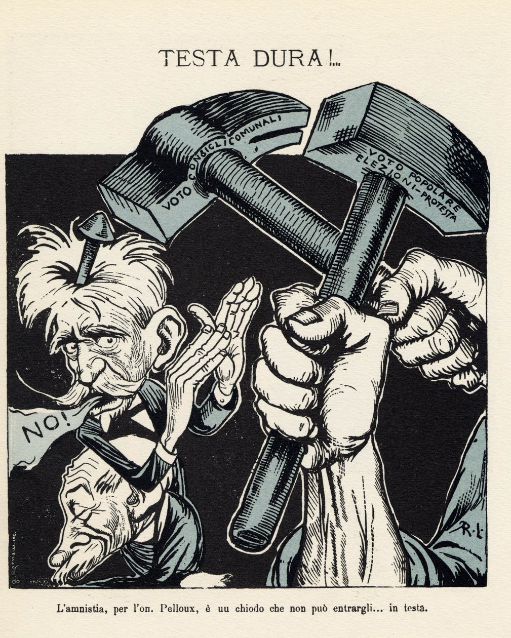 Odmowa prezesa włoskiej Rady Ministrów przyjęcia amnestii dla osób skazanych za przestępstwa polityczne w 1898 r. (litografia) autorstwa Gabriele (1865-1937) Galantara