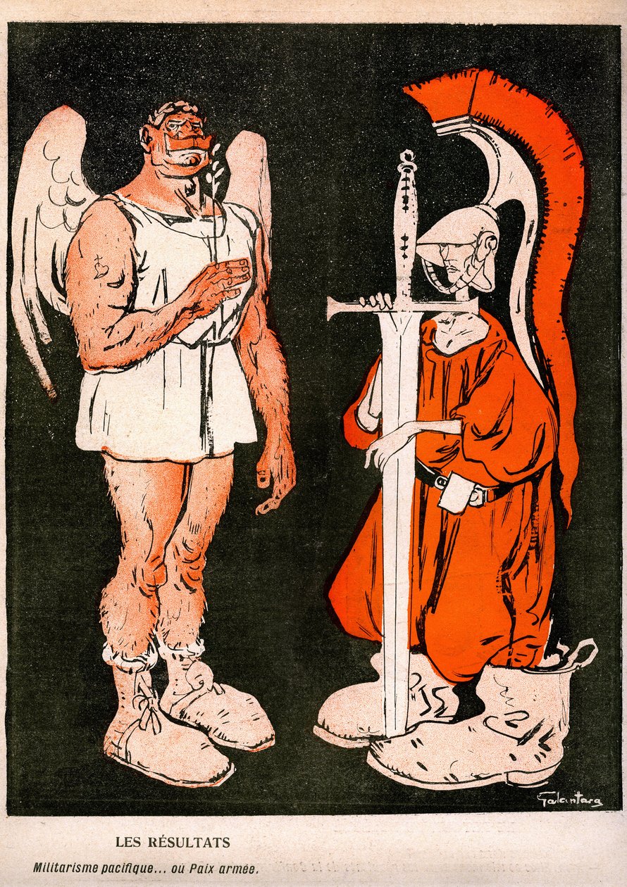 Wojna i pokój. Allegorie (rysunek) autorstwa Gabriele Galantary (1867-1937) na ostatniej okładce francuskiej gazety satyrycznej „L