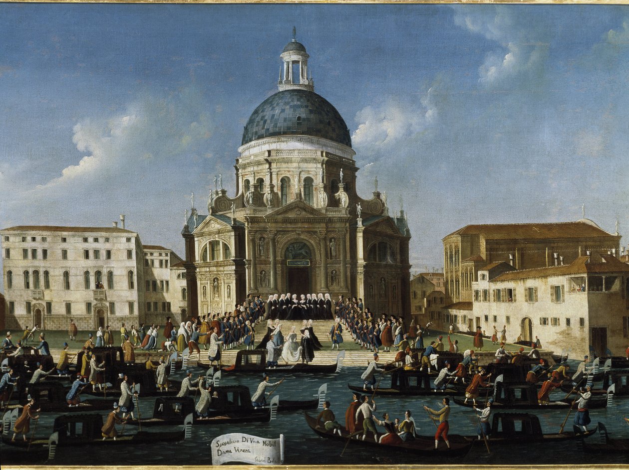 Ślub szlachetnej damy w Santa Maria della Salute (Małżeństwo szlachetnej damy w Wenecji w Santa Maria della Salute) - Obraz Gabriele Bella (ok. 1730-1799), 94x148 cm. Wenecja, Fundacja Querini Stampalia autorstwa Gabriele Bella