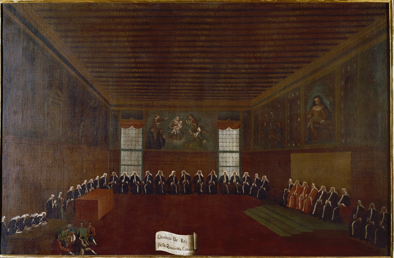 Widok na pomieszczenie kwarantanny kryminalnej, Sądu Najwyższego lub Rady Czterdziestu Obraz Gabriele Belli (1733-1799) XVIII-wieczna Wenecja, Fondazione „”Querini Stampalia”” autorstwa Gabriele Bella