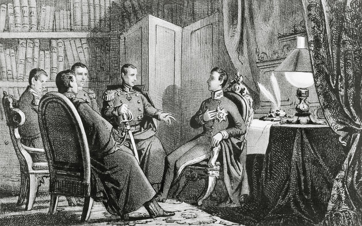 Książę Karol Albert z Carignano (1798-1849) obiecuje swoje wsparcie liberalnym spiskowcom, 6 marca autorstwa Gabriele Castagnola