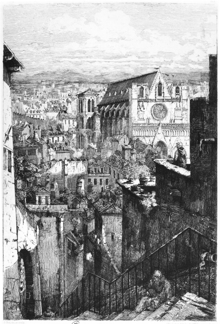 Widok kościoła Saint-Jean, Lyon, poł. XIX w. (fot. bw) autorstwa Gabrielle Marie Niel
