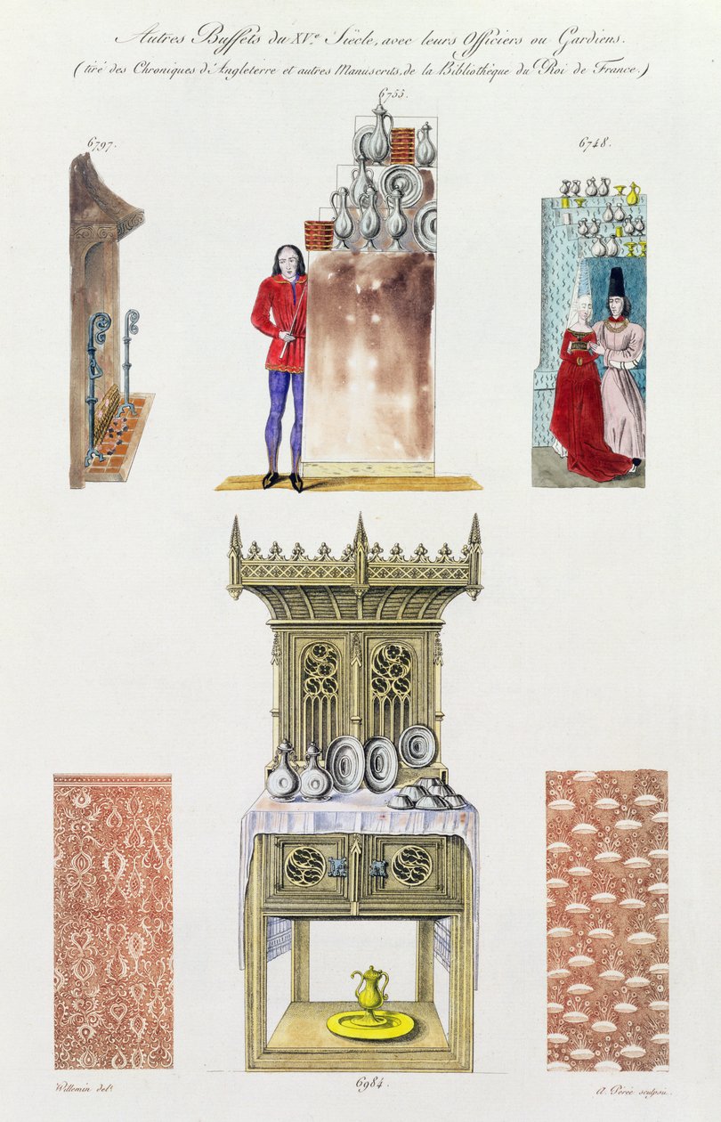Piętnastowieczne meble, z "Monuments Francais", litografia Amedee Peree, 1839 autorstwa Gabrielle Willemin