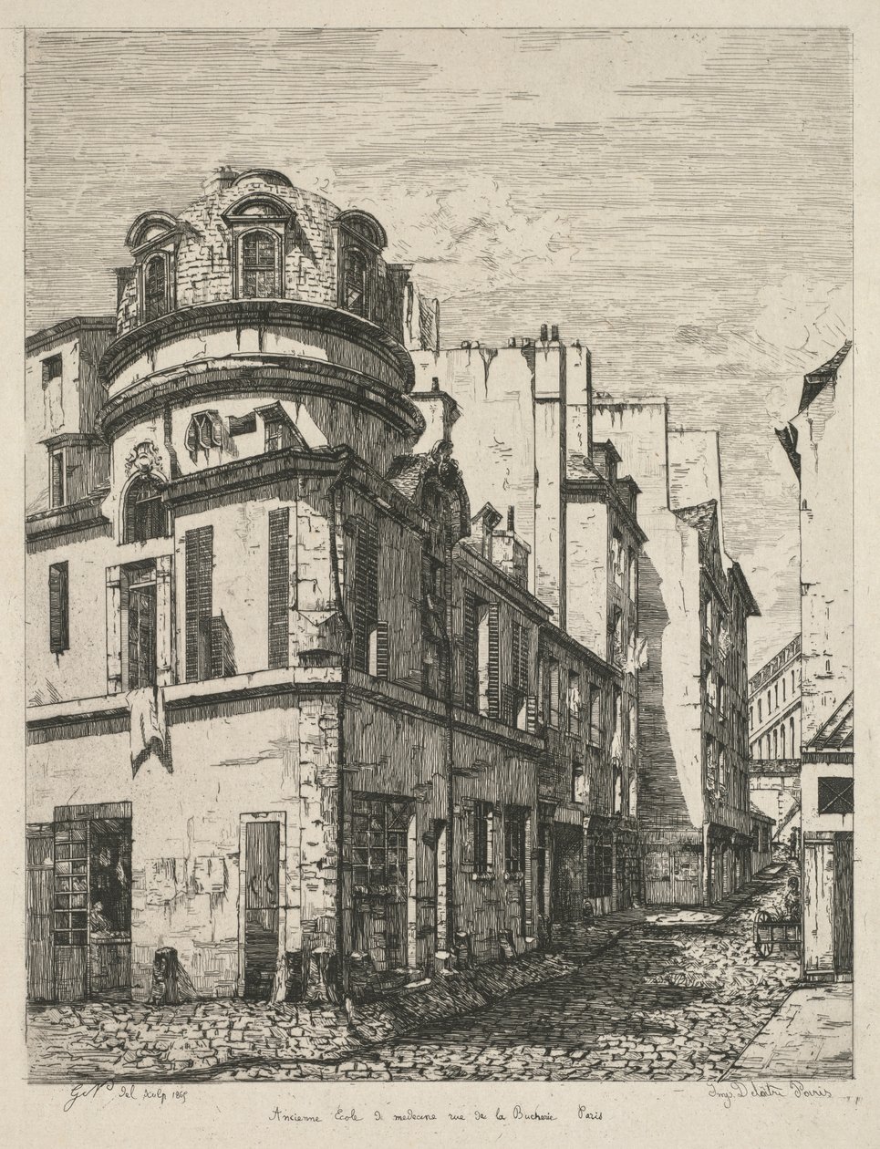 Akwaforty na Starym Paryżu: Dawna szkoła medyczna rue de la Bûcherie..., 1865. autorstwa Gabrielle Marie Niel