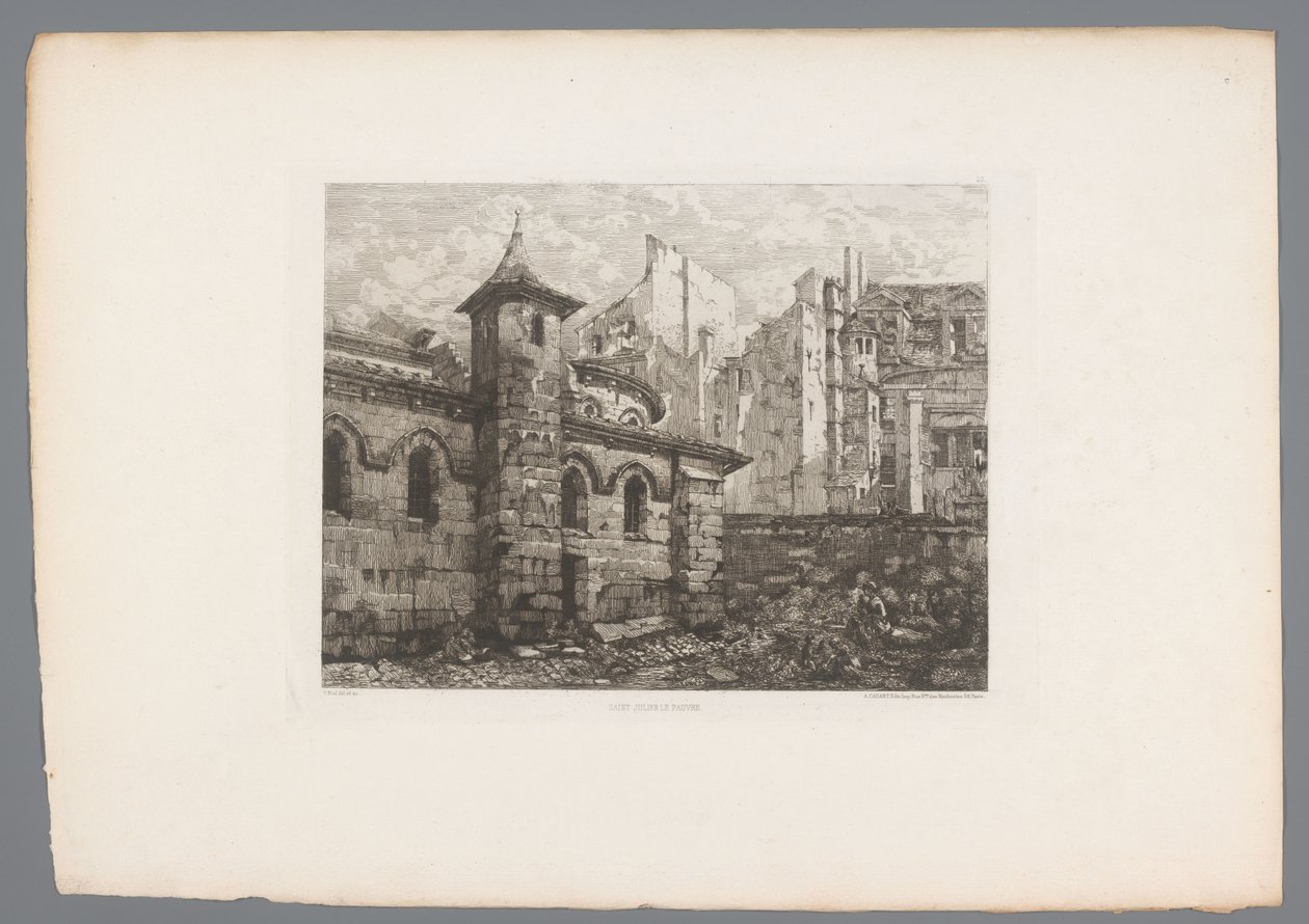 Gezicht op Saint-Julien-le-Pauvre Św. Julian Ubogi (tytuł na obiekcie) Francja etsen uit 1874 (tytuł serii) Akwaforta z 1874 roku (tytuł serii) autorstwa Gabrielle Marie Niel