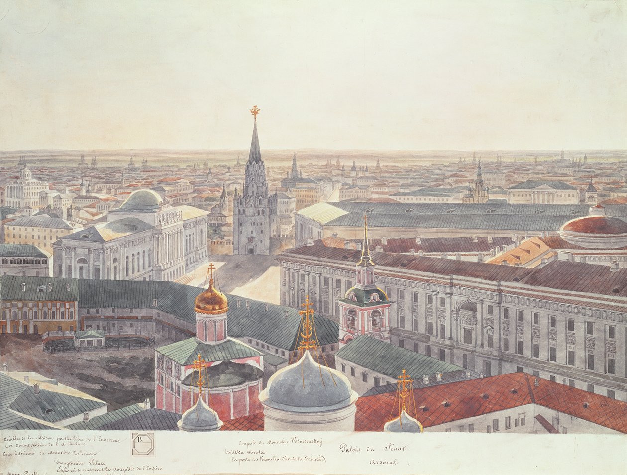 Panorama Moskwy, przedstawiająca dawny Pałac Senatu (obecnie Gabinet), Klasztor Wosniesenskoj i dawny Arsenał, 1819 r. (zob. 17039-170146) autorstwa Gadolle