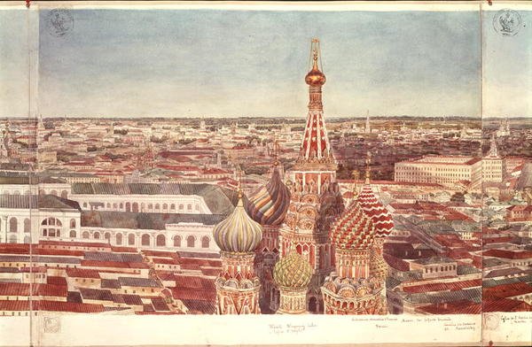 Panorama Moskwy, przedstawiająca katedrę św. Bazylego, 1819 (wc na papierze) (zob. 170139-170146) autorstwa Gadolle