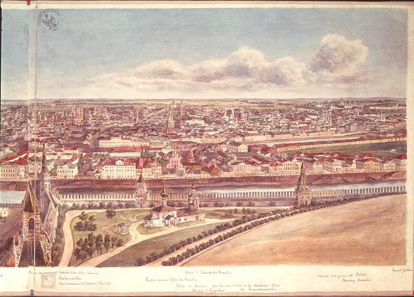 Panorama Moskwy, przedstawiająca mury Kremla i rzekę Moskwę, 1819 (wc na papierze) (zob. 170139-170145) autorstwa Gadolle