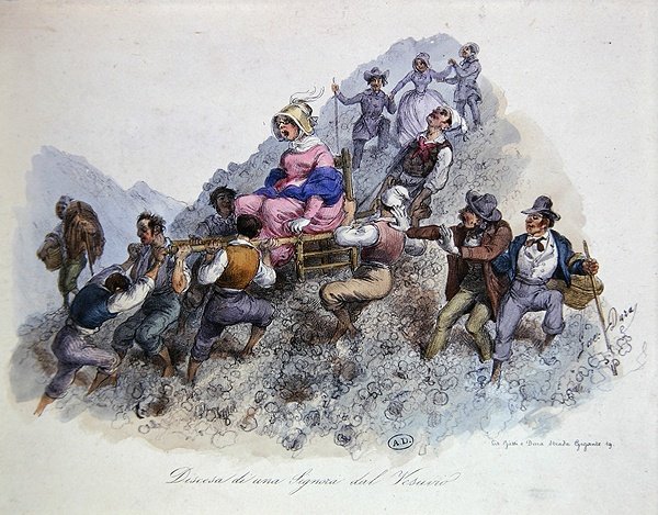 Turysta schodzący z Wezuwiusza, ok.1830 (kolor lito) autorstwa Gaetano (after) Dura